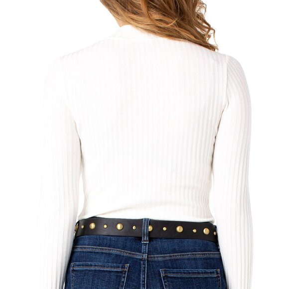 NWT Liverpool Long Sleeve Mock Neck Rib Knit Top In Snow - Picture 4 of 4